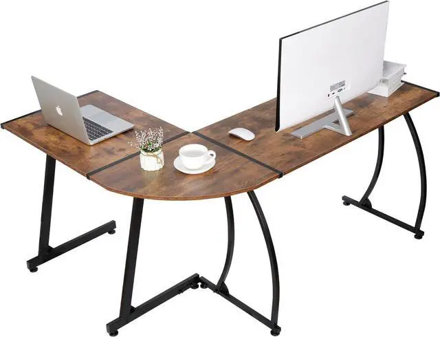 Alt view image 4 of 6 - SUPER DEAL L-Shaped Corner Desk Computer Gaming Desk - 58 Inch Modern Home PC Table Office Writing Workstation, Rustic Brown