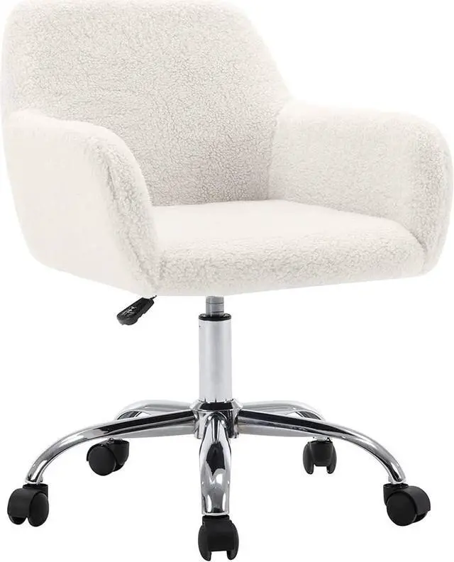 Main image of HomVent Faux Fur Vanity Chairs with Wheels White Furry Makup Desk Chair for Kids,Women,Grils,Cute Home Office Computer Chair,Swivel Task Arm Chairs for Bedrooms,Living Room,Study,Dressing