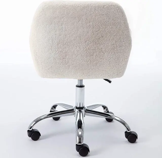Alt view image 4 of 7 - HomVent Faux Fur Vanity Chairs with Wheels White Furry Makup Desk Chair for Kids,Women,Grils,Cute Home Office Computer Chair,Swivel Task Arm Chairs for Bedrooms,Living Room,Study,Dressing