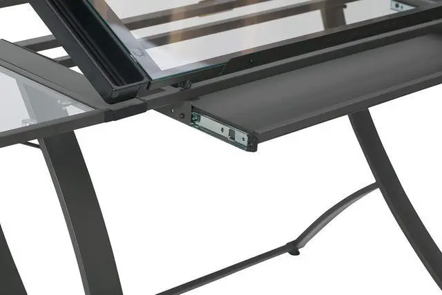 Alt view image 6 of 7 - SD STUDIO DESIGNS Futura Luxe Drawing, Drafting, Craft Table with Drawer, 35" Wide Angle Adjustable Top and Side Shelf, Pewter Grey/Clear Glass