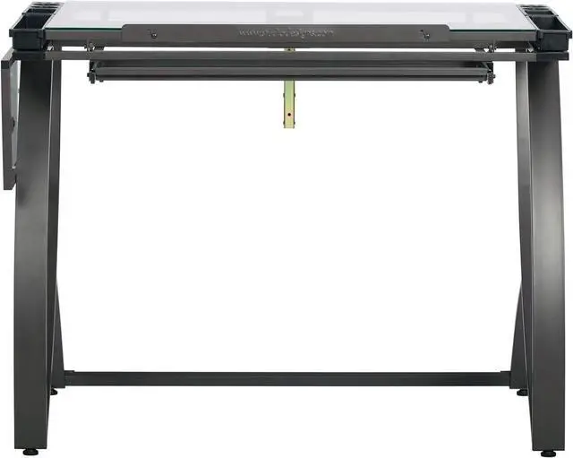 Alt view image 7 of 7 - SD STUDIO DESIGNS Futura Luxe Drawing, Drafting, Craft Table with Drawer, 35" Wide Angle Adjustable Top and Side Shelf, Pewter Grey/Clear Glass