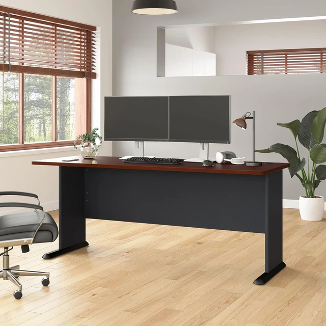 Alt view image 2 of 7 - Bush Furniture Series A Desk, Large Workstation for Home or Professional Workspace, Desktop Solution for Office Use, 72W, Hansen Cherry