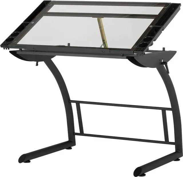 Alt view image 6 of 7 - SD Studio Designs Triflex Drawing Table, Sit to Stand Up Adjustable Office Home Computer Desk, 35.25" W X 23.5" D, Charcoal Black/Clear Glass