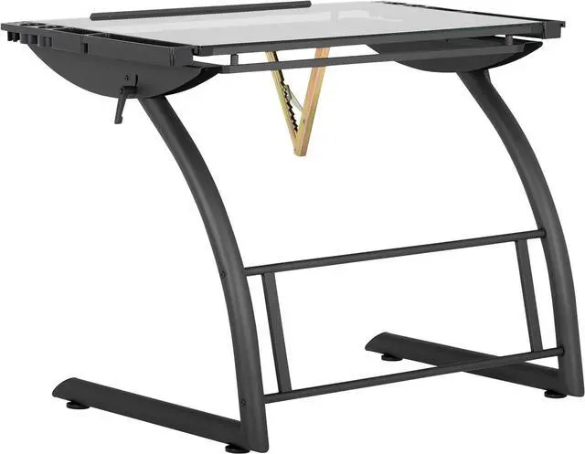 Alt view image 7 of 7 - SD Studio Designs Triflex Drawing Table, Sit to Stand Up Adjustable Office Home Computer Desk, 35.25" W X 23.5" D, Charcoal Black/Clear Glass