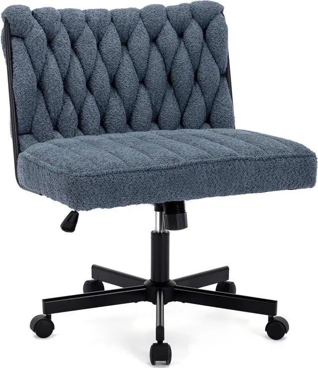 Main image of Criss Cross Legged Office Desk Chair with Wheels, Modern Armless Desk Chair with Wide Seat, Home Office Chair for Work, Meditation, Vanity, Blue
