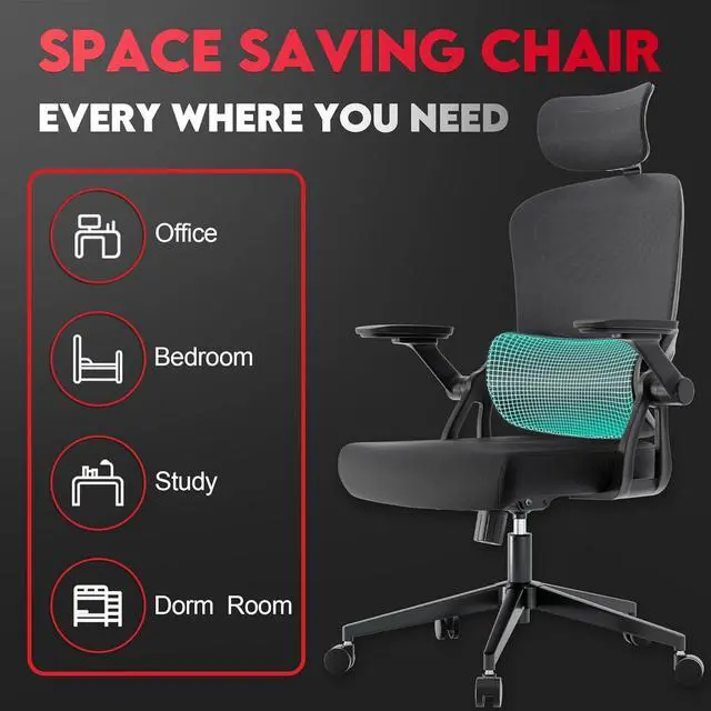 Alt view image 3 of 7 - Ergonomic Office Chair - 400LB Comfy Desk Chairs with Headrest and Lumbar Back Support, Heavy Duty Mesh Computer Chairs with Wheels and Arms for Home Office, Study, Bedroom and Dorm (03black)