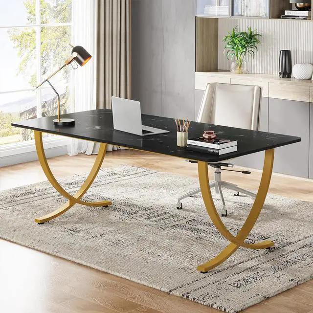 Main image of Tribesigns Executive Desk, 63 W x 31.5 D Large Office Desk, Modern Computer Desk Conference Table Meeting Room Table, Business Furniture for Home Office, Black and Gold