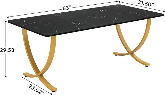 Alt view image 2 of 7 - Tribesigns Executive Desk, 63 W x 31.5 D Large Office Desk, Modern Computer Desk Conference Table Meeting Room Table, Business Furniture for Home Office, Black and Gold