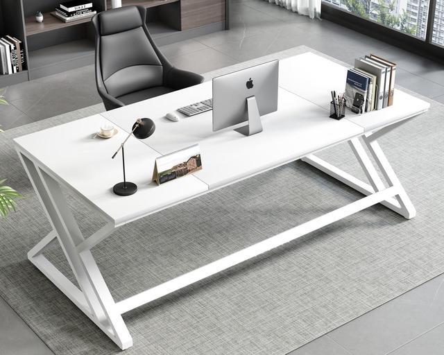 Alt view image 3 of 6 - HSH White 70.8" Computer Desk, Modern Large Long Wood Metal Office Desk, Farmhouse Pc Study Work Writing Desk for Two Person, Rustic Double Workstation Executive Desk for Home Bedroom Living Room