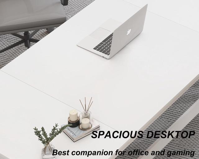 Alt view image 4 of 6 - HSH White 70.8" Computer Desk, Modern Large Long Wood Metal Office Desk, Farmhouse Pc Study Work Writing Desk for Two Person, Rustic Double Workstation Executive Desk for Home Bedroom Living Room