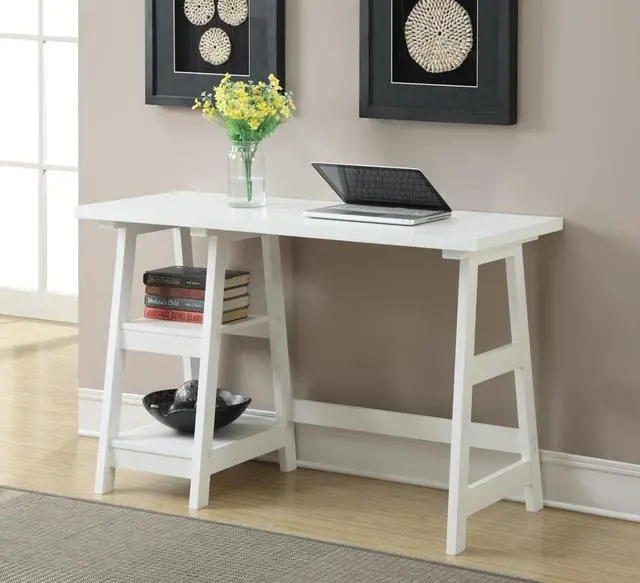 Alt view image 2 of 4 - Convenience Concepts Designs2Go Trestle Desk with Shelves, White