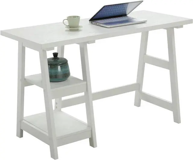 Alt view image 4 of 4 - Convenience Concepts Designs2Go Trestle Desk with Shelves, White