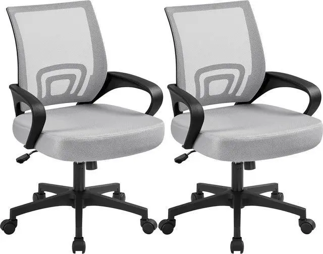 Main image of Yaheetech 2pcs Ergonomic Desk Chair Mesh Computer Chair with Lumbar Support Armrest Executive Rolling Swivel Adjustable Mid Back Task Chair for Women Adults, Grey