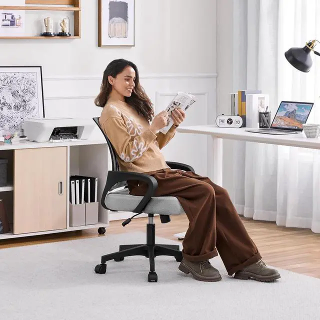 Alt view image 2 of 7 - Yaheetech 2pcs Ergonomic Desk Chair Mesh Computer Chair with Lumbar Support Armrest Executive Rolling Swivel Adjustable Mid Back Task Chair for Women Adults, Grey