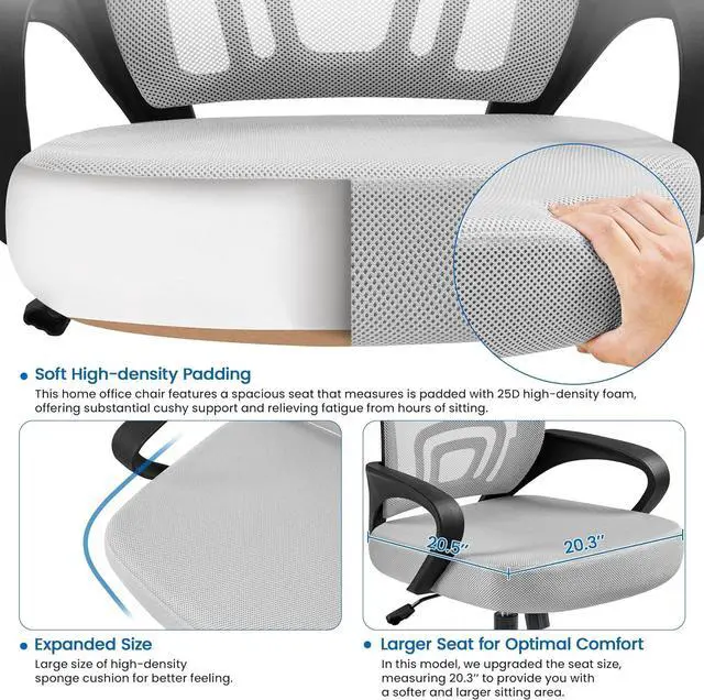 Alt view image 4 of 7 - Yaheetech 2pcs Ergonomic Desk Chair Mesh Computer Chair with Lumbar Support Armrest Executive Rolling Swivel Adjustable Mid Back Task Chair for Women Adults, Grey