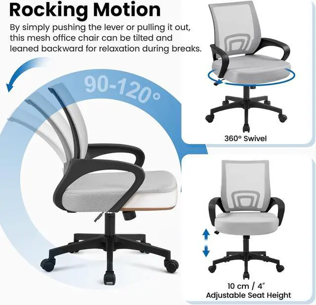 Alt view image 5 of 7 - Yaheetech 2pcs Ergonomic Desk Chair Mesh Computer Chair with Lumbar Support Armrest Executive Rolling Swivel Adjustable Mid Back Task Chair for Women Adults, Grey