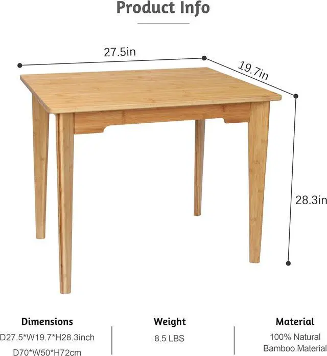 Alt view image 3 of 7 - DOUSY- Small Bamboo Computer Desk Study Desk Home Office Desk Writing Table, Modern Study 27.5" Solid Multipurpose Table, for Living Room, Bedroom, Make Up, Natual Color