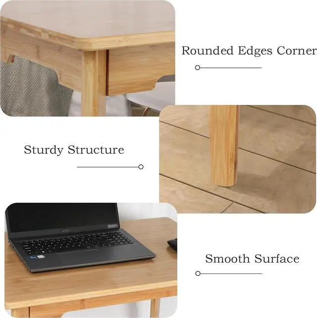 Alt view image 5 of 7 - DOUSY- Small Bamboo Computer Desk Study Desk Home Office Desk Writing Table, Modern Study 27.5" Solid Multipurpose Table, for Living Room, Bedroom, Make Up, Natual Color