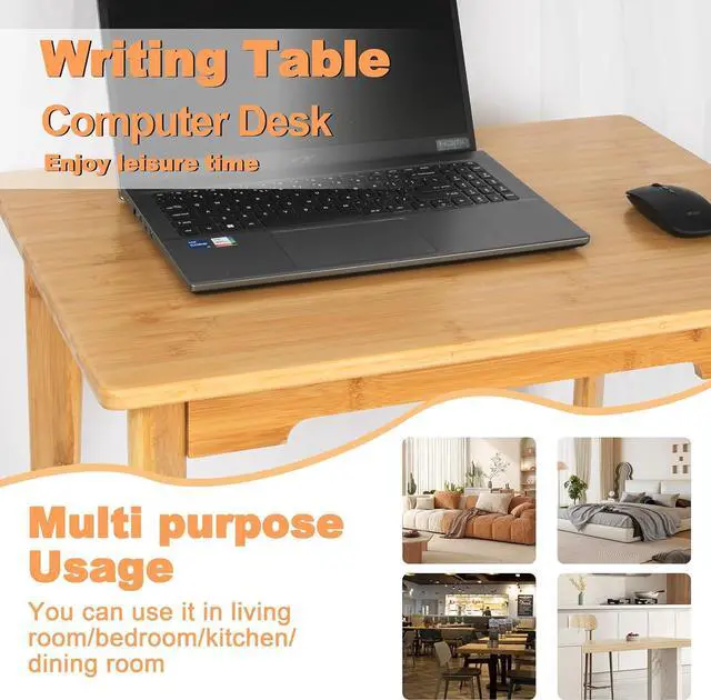 Alt view image 6 of 7 - DOUSY- Small Bamboo Computer Desk Study Desk Home Office Desk Writing Table, Modern Study 27.5" Solid Multipurpose Table, for Living Room, Bedroom, Make Up, Natual Color