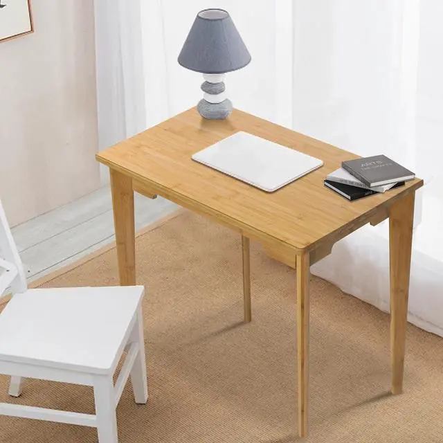 Alt view image 7 of 7 - DOUSY- Small Bamboo Computer Desk Study Desk Home Office Desk Writing Table, Modern Study 27.5" Solid Multipurpose Table, for Living Room, Bedroom, Make Up, Natual Color