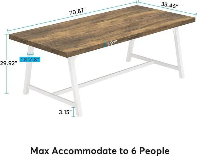 Alt view image 2 of 7 - Tribesigns 6FT Rectangle Conference Table, 70.87L x 33.46W x 29.92H Inches Meeting Table for Conference Room, Vintage Wood Office Executive Desk with Strong Metal Frame for 6 People (Oak)
