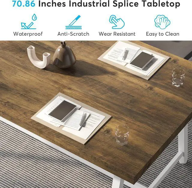 Alt view image 6 of 7 - Tribesigns 6FT Rectangle Conference Table, 70.87L x 33.46W x 29.92H Inches Meeting Table for Conference Room, Vintage Wood Office Executive Desk with Strong Metal Frame for 6 People (Oak)