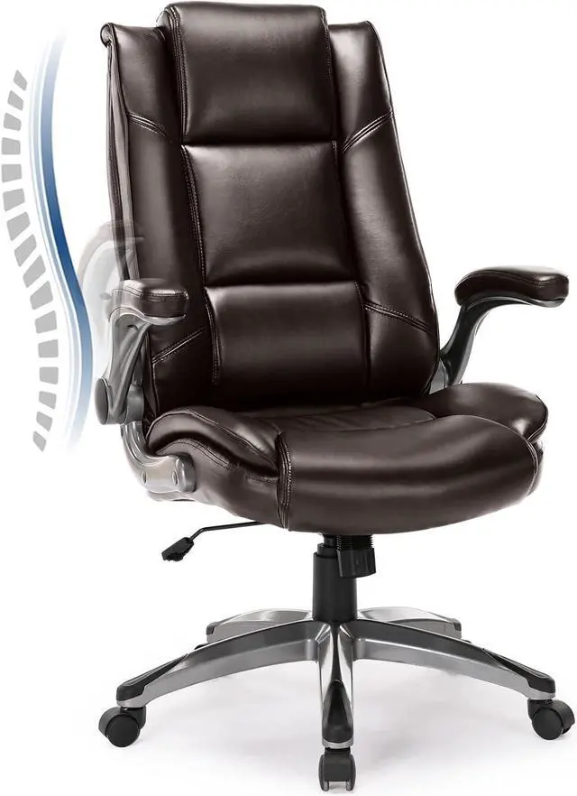 Main image of Executive Office Chair High Back-Ergonomic Desk Chair Bonded Leather Computer Chair with Flip-up Arms, Adjustable Tilt Tension, Padded Armrests, Swivel Rolling Home Office Desk Chair-Brown, 300lbs