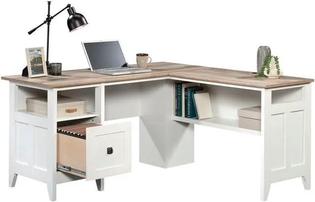 Alt view image 5 of 7 - Sauder August Hill L-Shaped Home Office Desk in Soft White, Soft White finish