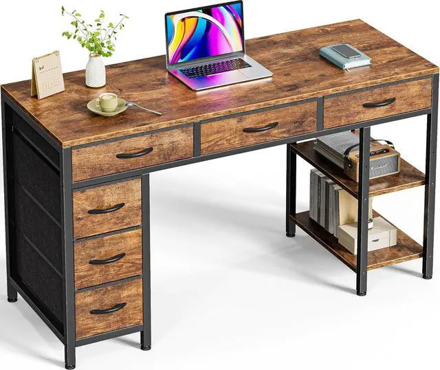 Main image of Huuger Computer Desk with 6 Drawers, 47 Inch Office Desk with Shelves, Reversible Gaming Desk, Corner Desk with Storage, Work Desk for Home Office, Study, Living Room, Rustic Brown