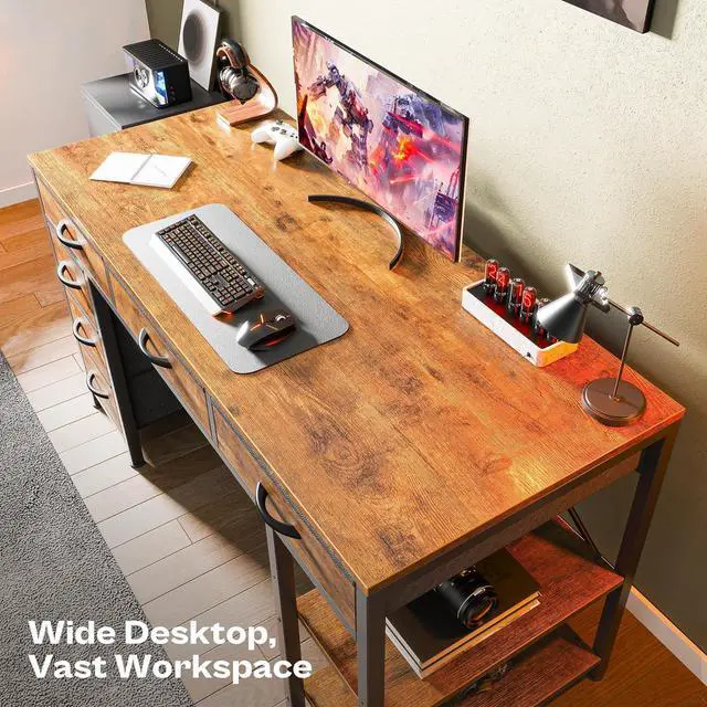 Alt view image 4 of 7 - Huuger Computer Desk with 6 Drawers, 47 Inch Office Desk with Shelves, Reversible Gaming Desk, Corner Desk with Storage, Work Desk for Home Office, Study, Living Room, Rustic Brown