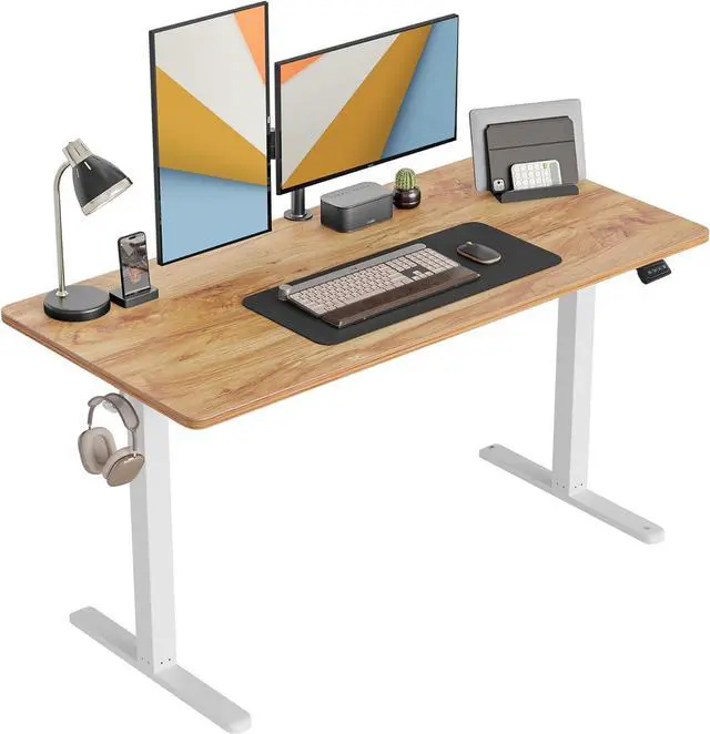 Main image of CubiCubi Electric Standing Desk, 55 x 24 Inches Height Adjustable Sit Stand Desk, Ergonomic Home Office Computer Workstation, Light Rustic Brown