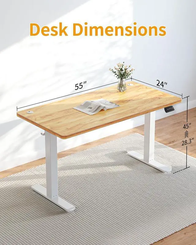 Alt view image 3 of 7 - CubiCubi Electric Standing Desk, 55 x 24 Inches Height Adjustable Sit Stand Desk, Ergonomic Home Office Computer Workstation, Light Rustic Brown