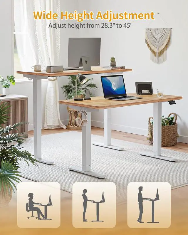 Alt view image 7 of 7 - CubiCubi Electric Standing Desk, 55 x 24 Inches Height Adjustable Sit Stand Desk, Ergonomic Home Office Computer Workstation, Light Rustic Brown