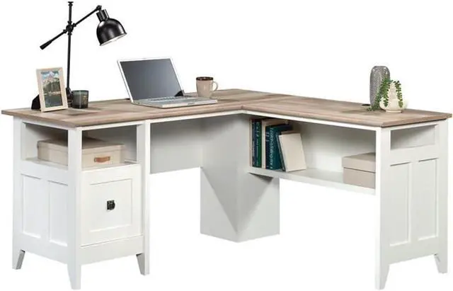 Alt view image 4 of 7 - Sauder August Hill L-Shaped Home Office Desk in Soft White, Soft White finish