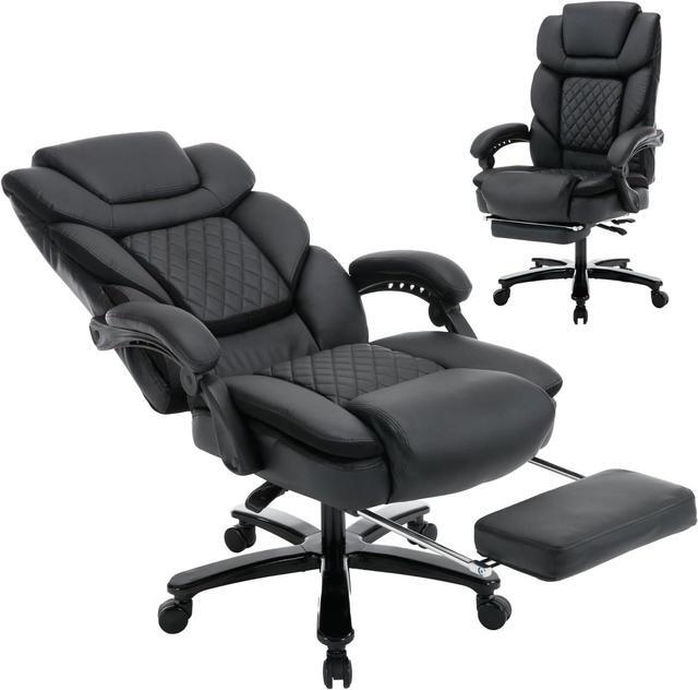 450lbs Big Tall Leather Recliner Office Chairs with Foot Rest Back Support Ergonomic Wide Seat Black Reclining Desk Chair Executive Office Chairs