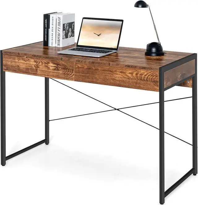 Main image of Tangkula Industrial Computer Desk with 2 Drawers, Simple Study Writing Desk with Drawers, 44 Inches Laptop PC Workstation, Student Desk Home Office Desk Ideal for Bedroom & Office (Rustic Brown)