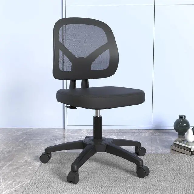 Main image of Armless Swivel Mesh Computer Office Desk Chair No Arms Height Adjustable with Lumber Support for Child and Adult