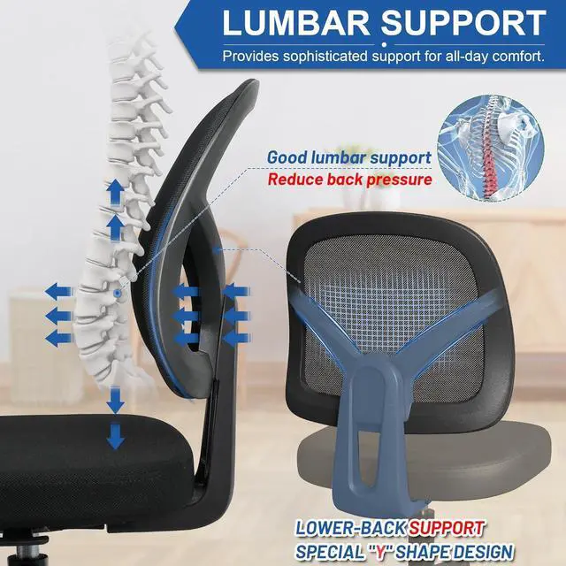 Alt view image 3 of 6 - Armless Swivel Mesh Computer Office Desk Chair No Arms Height Adjustable with Lumber Support for Child and Adult