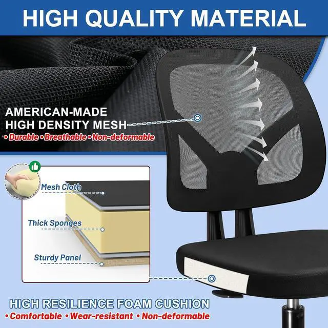 Alt view image 4 of 6 - Armless Swivel Mesh Computer Office Desk Chair No Arms Height Adjustable with Lumber Support for Child and Adult