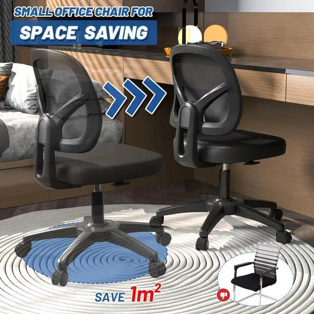 Alt view image 6 of 6 - Armless Swivel Mesh Computer Office Desk Chair No Arms Height Adjustable with Lumber Support for Child and Adult