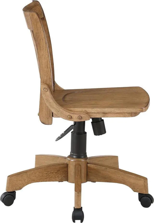 Alt view image 4 of 7 - OSP Home Furnishings Deluxe Armless Wood Banker's Desk Chair with Adjustable Height, Locking Tilt, and Heavy Duty Base, Fruitwood