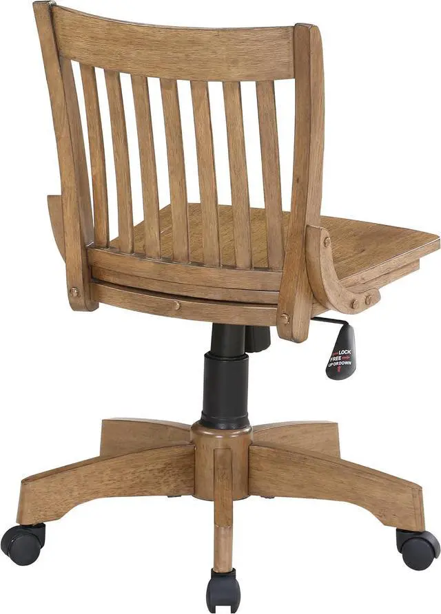 Alt view image 5 of 7 - OSP Home Furnishings Deluxe Armless Wood Banker's Desk Chair with Adjustable Height, Locking Tilt, and Heavy Duty Base, Fruitwood