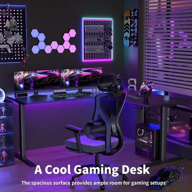 Alt view image 4 of 7 - TIQLAB Standing Desk L Shaped, 63x55 Inch Adjustable Height Desk Electric Stand Up Desk, Corner Standing Desk with Hooks, Sit Stand Desk with Splice Board, Black