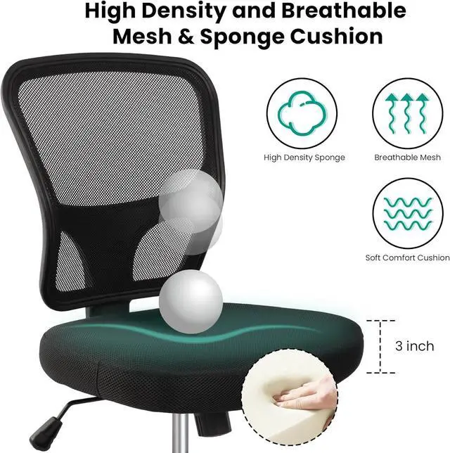 Alt view image 4 of 7 - Armless Drafting Chair Tall Office Chair Adjustable Height High Back Ergonomic Desk Chair Drafting Stool Rolling Bar Stools Chairs with Footrest and Wheels