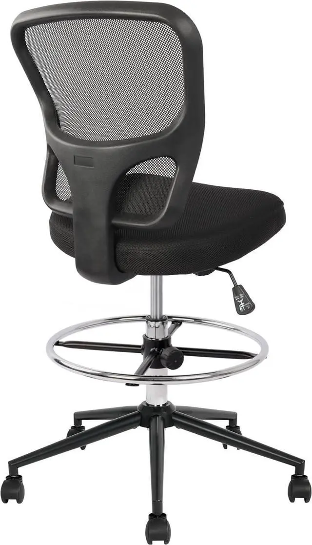 Alt view image 6 of 7 - Armless Drafting Chair Tall Office Chair Adjustable Height High Back Ergonomic Desk Chair Drafting Stool Rolling Bar Stools Chairs with Footrest and Wheels