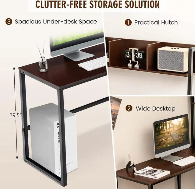 Alt view image 7 of 7 - Tangkula Reversible L-Shaped Desk with Hutch, Space Saving Corner Computer Desk with Storage Shelves, Home Office Study Writing Desk Computer Workstation with Storage Bookshelf, Gaming Desk