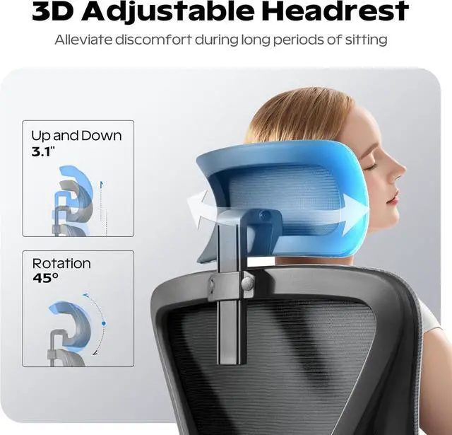 Alt view image 5 of 7 - Ergonomic Office Chair, Home Office Desk Chair with Headrest, High Back Mesh Chair with Flip-up Armrests, Comfy Desk Chair with Lumbar Support, Rolling Swivel Task Computer Chair for Home Office