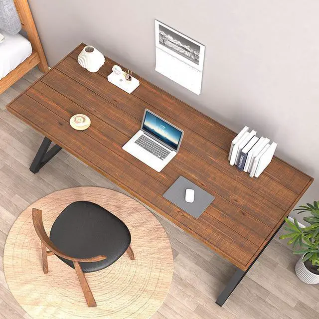 Alt view image 5 of 7 - IBF Solid Wood Computer Desk, Rustic 55 Real Wood Home Office Work Desk, Farmhouse Natural Wood Desk for Writing Study, Simple Fir Wooden PC Table Workstation for Living Room Bedroom, Brown, 55 inch