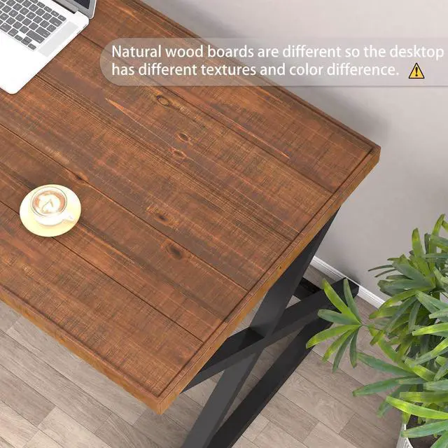 Alt view image 6 of 7 - IBF Solid Wood Computer Desk, Rustic 55 Real Wood Home Office Work Desk, Farmhouse Natural Wood Desk for Writing Study, Simple Fir Wooden PC Table Workstation for Living Room Bedroom, Brown, 55 inch