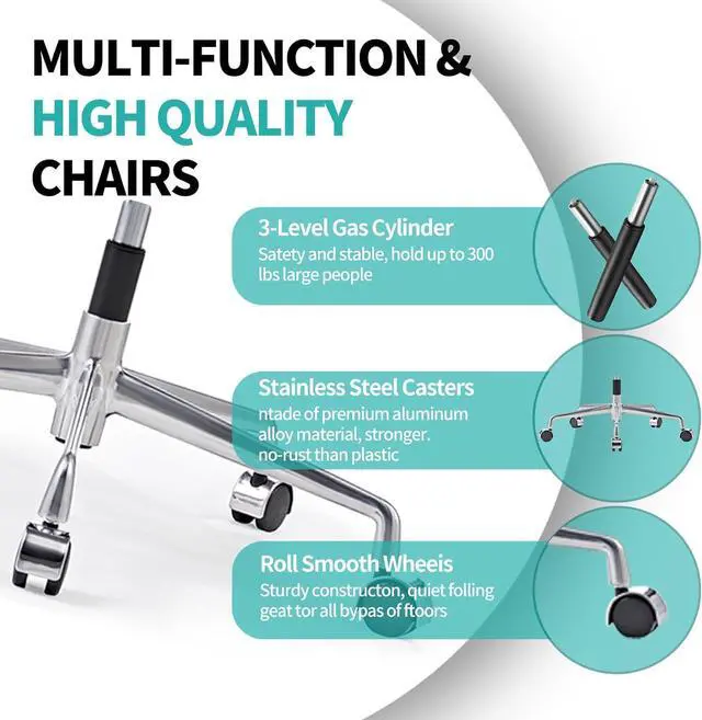 Alt view image 7 of 7 - Mid-Century Modern Black Leather Office Chair with armrests, Adjustable Swivel Desk Chair for Home Office, Ergonomic Executive Chair